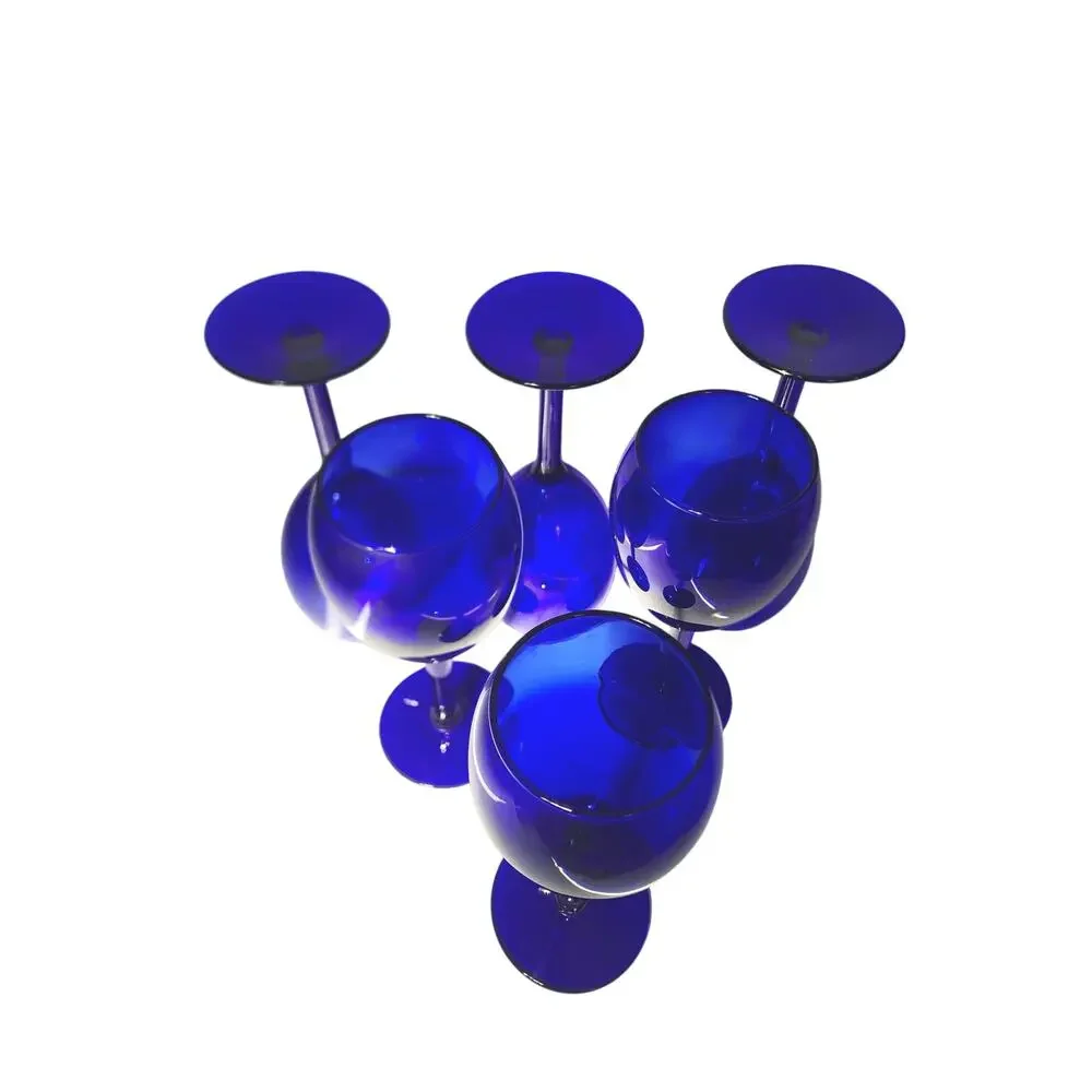 Vintage Set of 6 Pier 1 Cobalt Tall Water Stemware